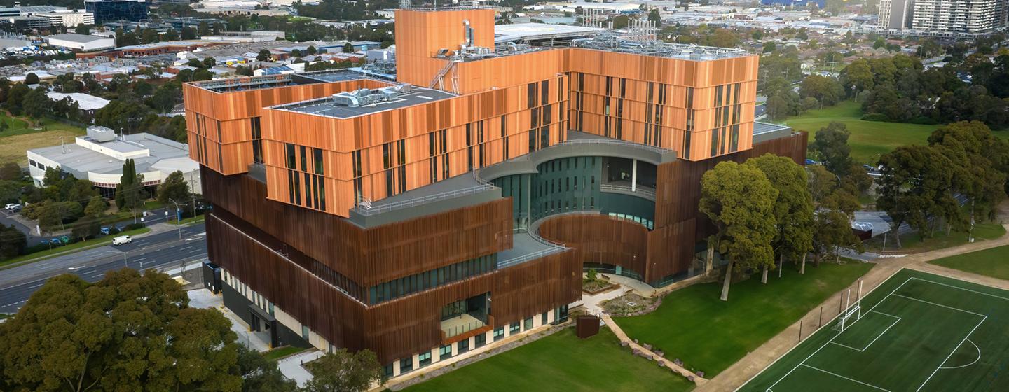 Aerial view of Victorian Heart Hospital in Clayton, Victoria