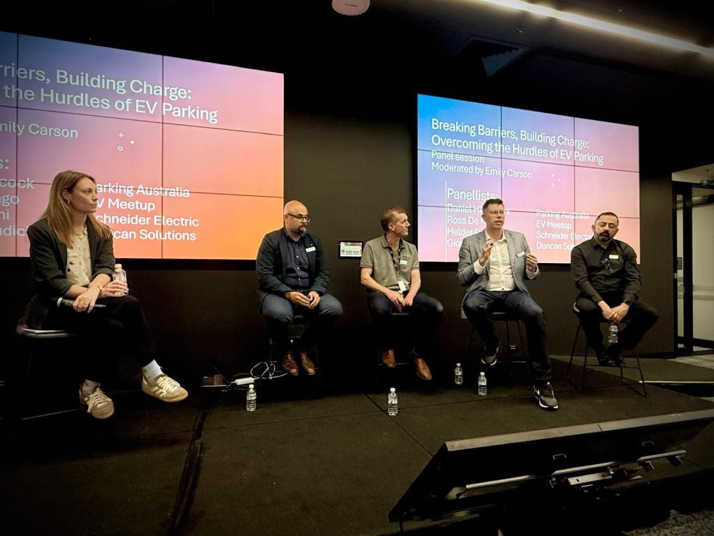 James English speaking on an EV parking panel at RMIT Activator in Melbourne